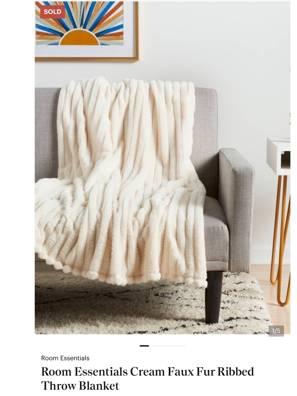 Room Essentials Channeled Plush Throw Blanket Off-White Texture Faux Fur 60X50”